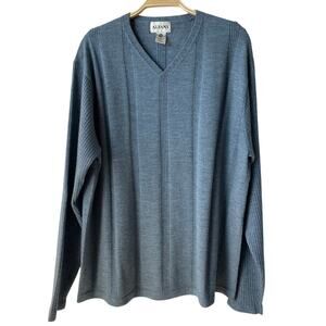 VTG 90s Alfani Merino Wool V-neck Sweater Men XL Blue Grandpacore Dad Old Money